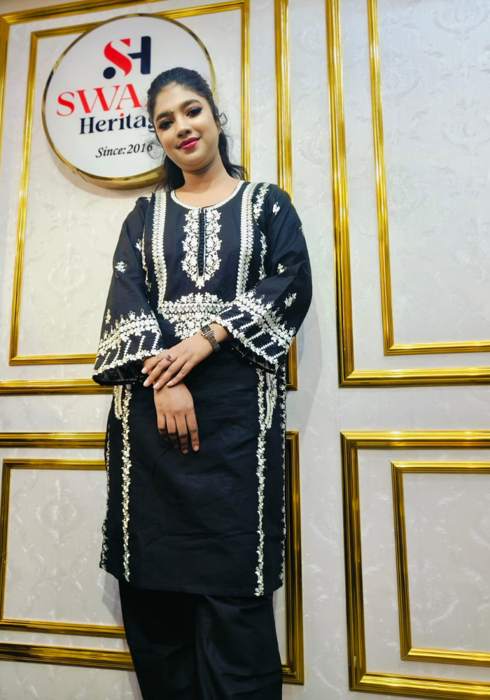 Black Embroidered Straight Kurti (Premium Ethnic Wear) - Image 3