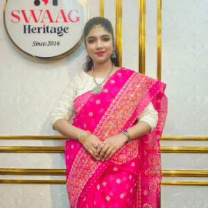 Half silk Zari and Mirror work Magenta saree