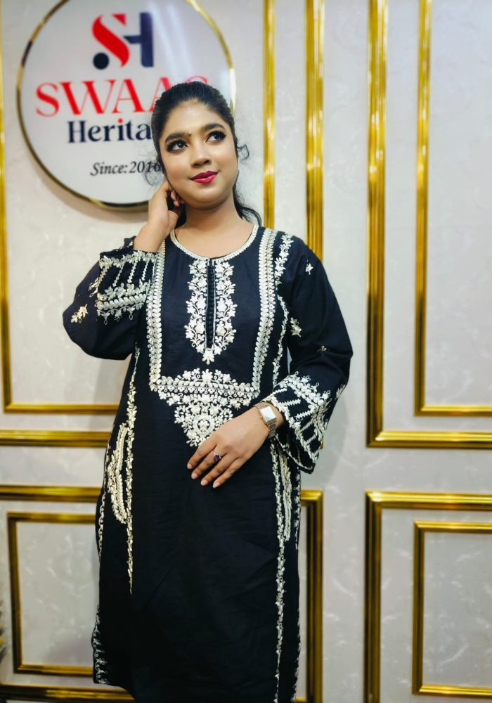 Black Embroidered Straight Kurti (Premium Ethnic Wear)