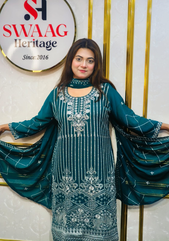 Premium Zari Embroidered chiffon Georgette 3 Piece Dress | SWAAG Heritage - Image 2