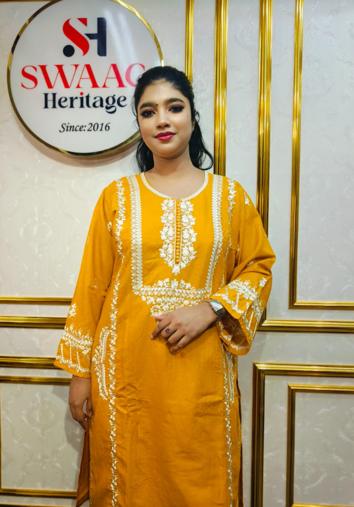 Mustard Yellow Embroidered Straight Kurti (Premium Ethnic Wear) - Image 2