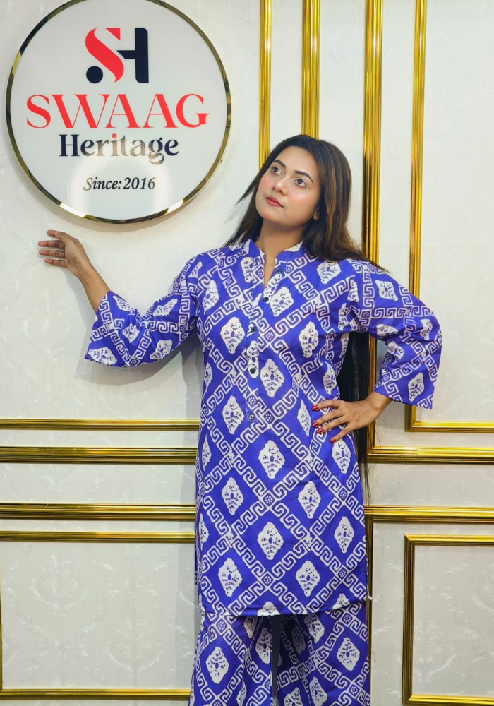 Blue Tie-Dye Printed Cotton Co-Ord Set - Image 5