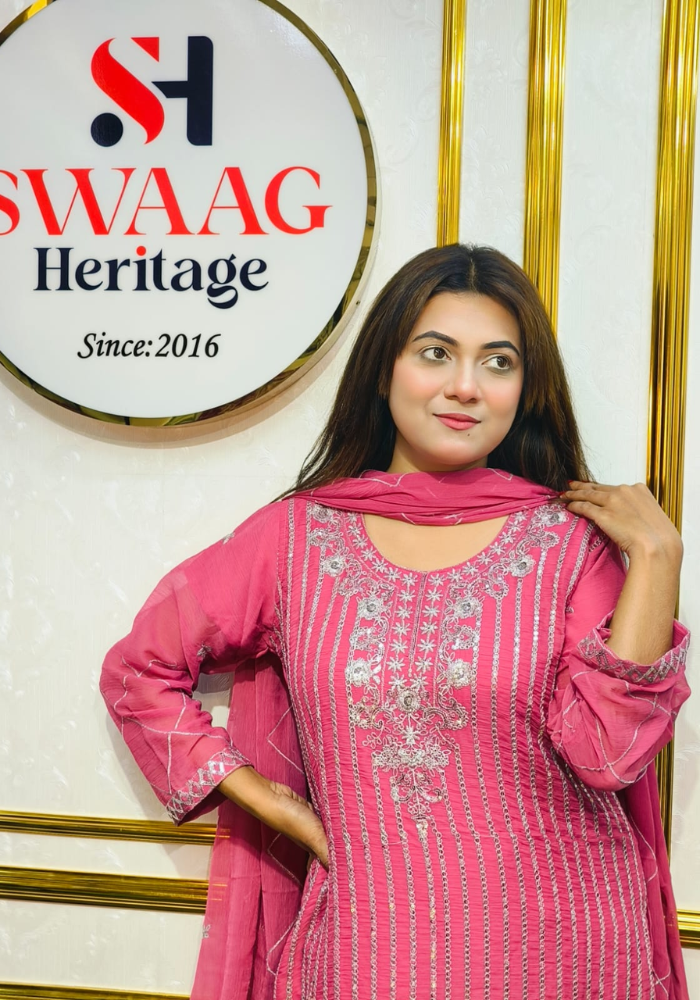 Premium Zari Embroidered chiffon Georgette 3 Piece Dress | SWAAG Heritage - Image 6