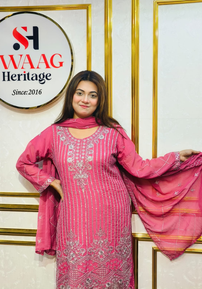 Premium Zari Embroidered chiffon Georgette 3 Piece Dress | SWAAG Heritage