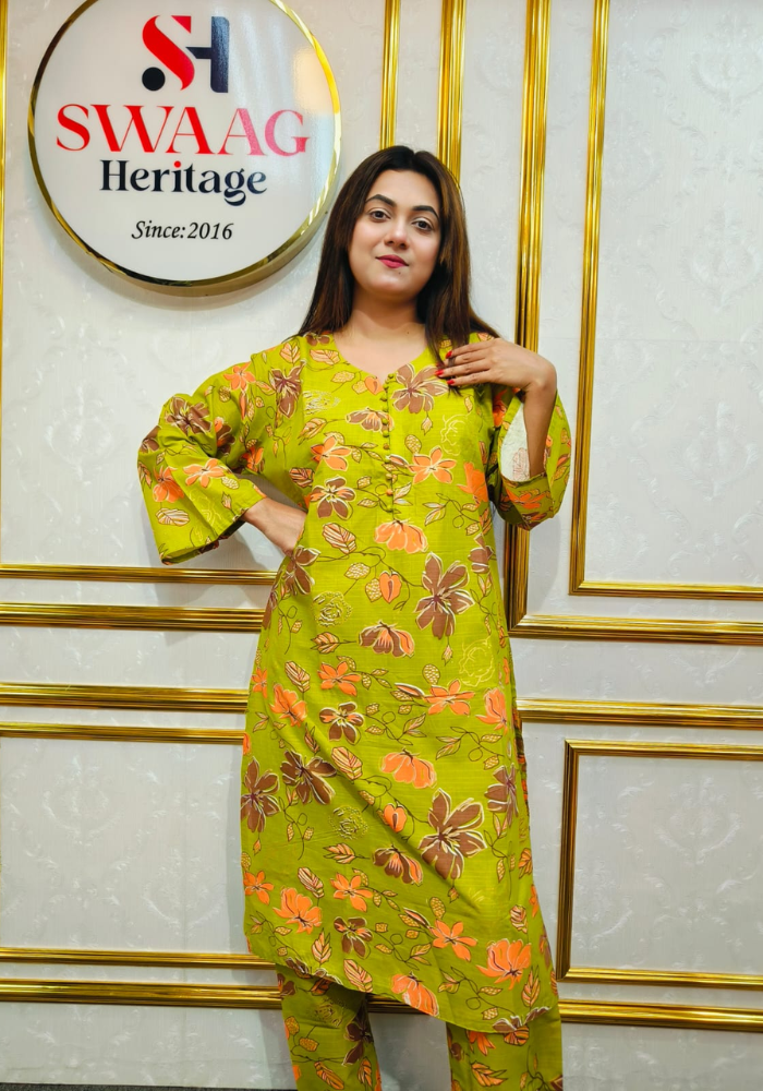 Premium cotton Floral Printed Long 2 Piece Dress - Image 4