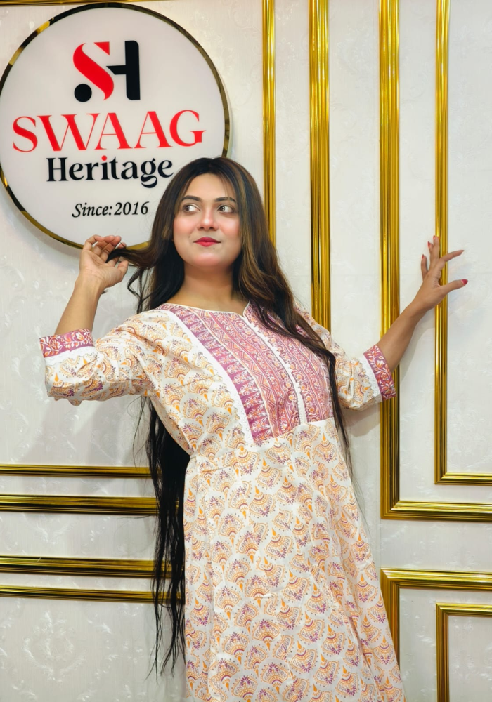 2-Piece Long Anarkali Dress with contrast border and lace work - Image 6