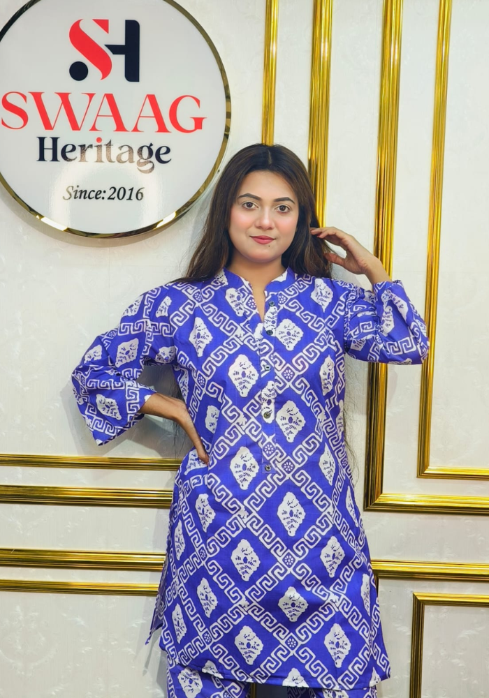 Blue Tie-Dye Printed Cotton Co-Ord Set - Image 2