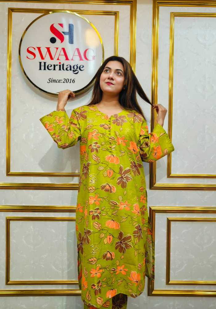 Premium cotton Floral Printed Long 2 Piece Dress - Image 3