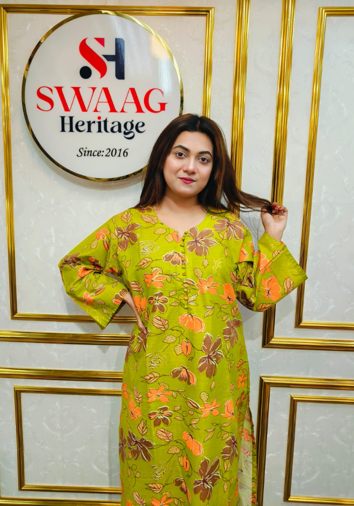 Premium cotton Floral Printed Long 2 Piece Dress - Image 2