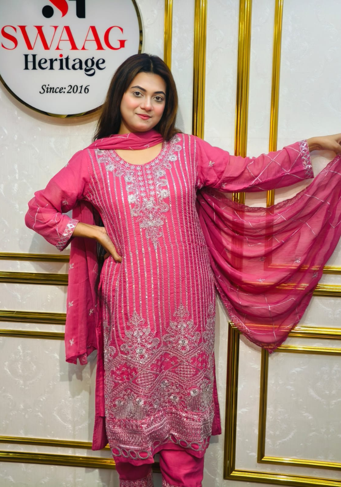 Premium Zari Embroidered chiffon Georgette 3 Piece Dress | SWAAG Heritage - Image 2