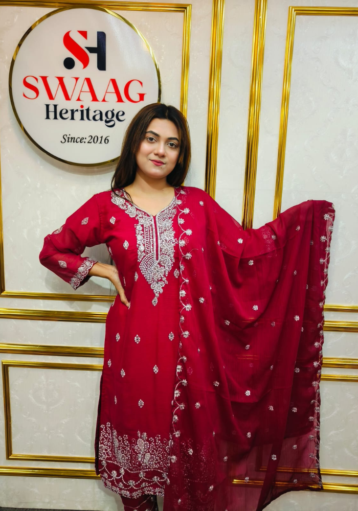 Premium Zari Embroidered chiffon Georgette 3 Piece Dress | SWAAG Heritage - Image 6