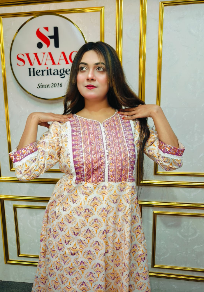 2-Piece Long Anarkali Dress with contrast border and lace work - Image 3