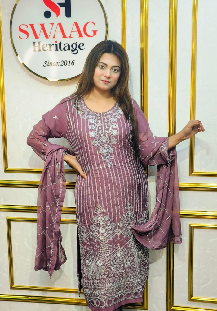 Premium Zari Embroidered chiffon Georgette 3 Piece Dress | SWAAG Heritage - Image 6