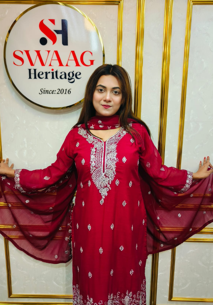 Premium Zari Embroidered chiffon Georgette 3 Piece Dress | SWAAG Heritage - Image 7