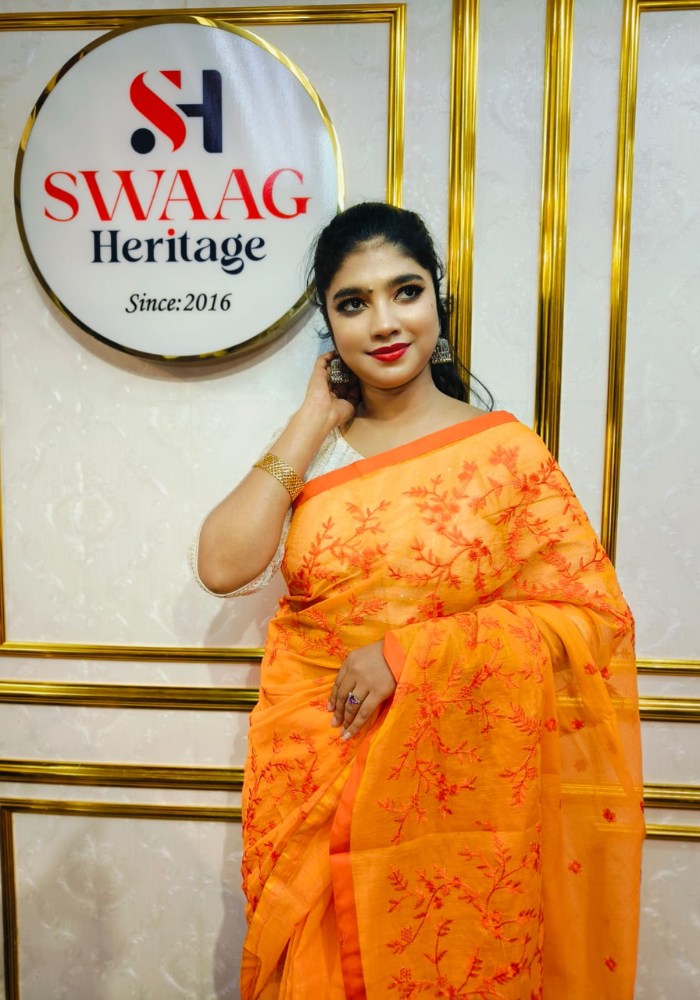 Sunset Bloom Embroidered Semi Silk Saree