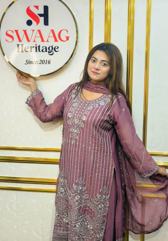 Premium Zari Embroidered chiffon Georgette 3 Piece Dress | SWAAG Heritage - Image 5