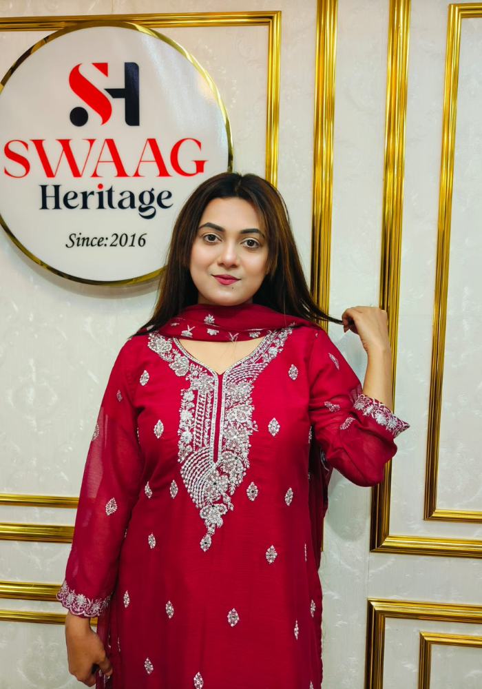 Premium Zari Embroidered chiffon Georgette 3 Piece Dress | SWAAG Heritage - Image 5