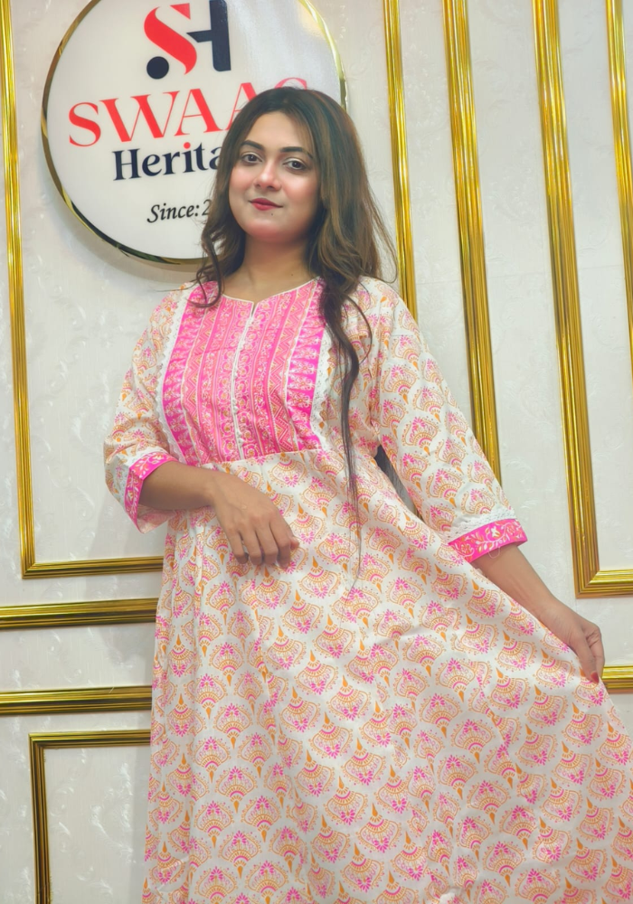 2-Piece Long Anarkali Dress with contrast border and lace work - Image 5