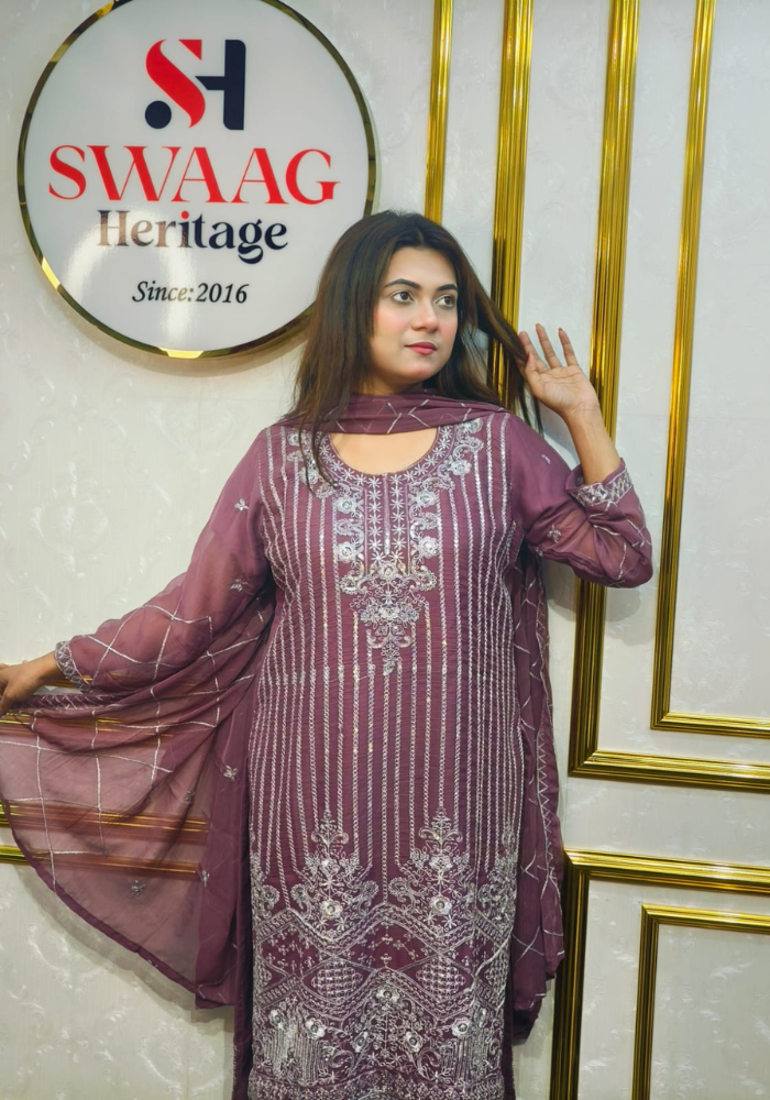 Premium Zari Embroidered chiffon Georgette 3 Piece Dress | SWAAG Heritage - Image 4