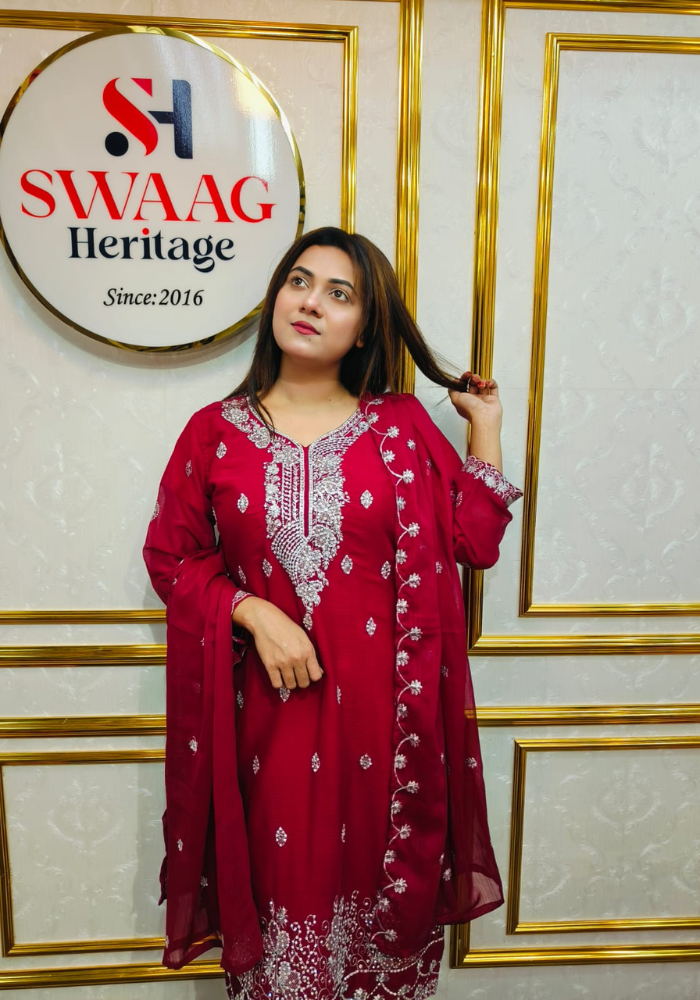 Premium Zari Embroidered chiffon Georgette 3 Piece Dress | SWAAG Heritage - Image 4