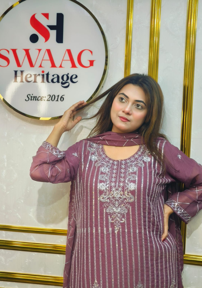 Premium Zari Embroidered chiffon Georgette 3 Piece Dress | SWAAG Heritage