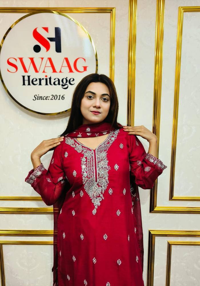 Premium Zari Embroidered chiffon Georgette 3 Piece Dress | SWAAG Heritage