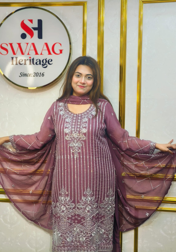 Premium Zari Embroidered chiffon Georgette 3 Piece Dress | SWAAG Heritage - Image 2