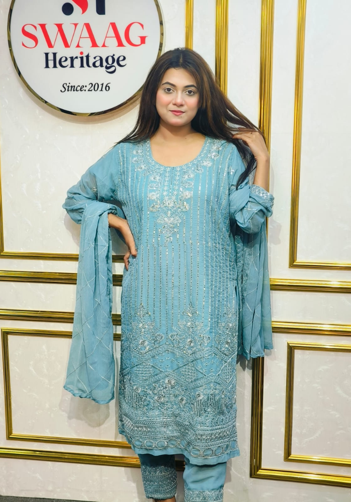 Premium Zari Embroidered chiffon Georgette 3 Piece Dress | SWAAG Heritage - Image 7