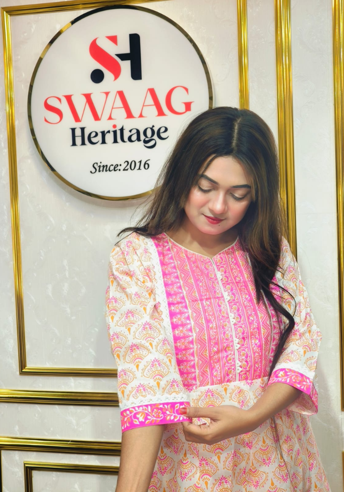 2-Piece Long Anarkali Dress with contrast border and lace work - Image 2