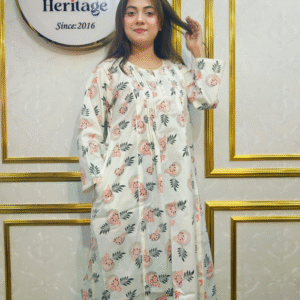 White Floral Printed Long 1piece pocket kurti