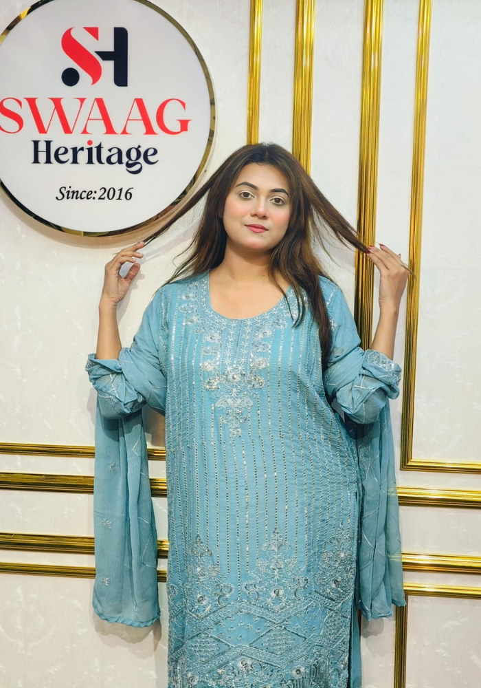 Premium Zari Embroidered chiffon Georgette 3 Piece Dress | SWAAG Heritage - Image 6