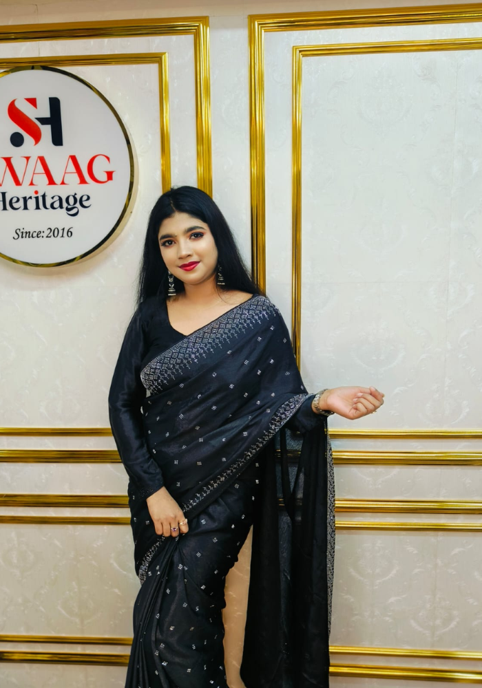 Midnight Elegance black Designer Saree - Image 8