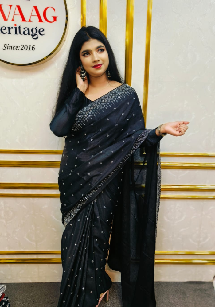 Midnight Elegance black Designer Saree - Image 6