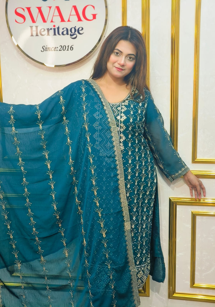 Premium Zari Embroidered chiffon Georgette 3 Piece Dress | SWAAG Heritage - Image 6