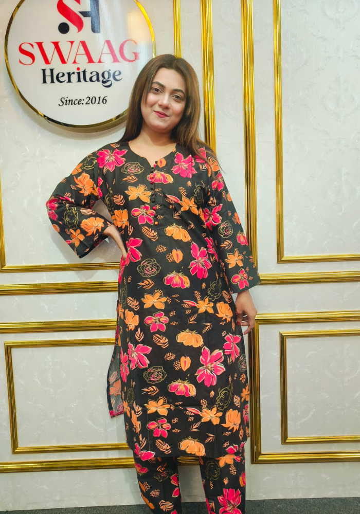 Premium cotton Floral Printed Long 2 Piece Dress - Image 3