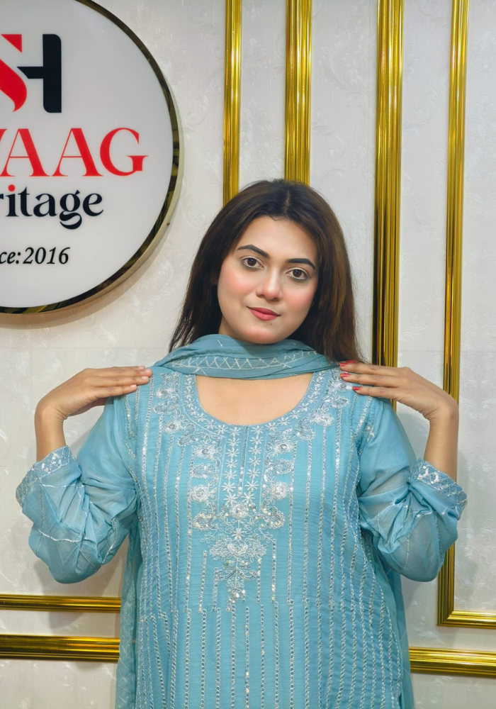 Premium Zari Embroidered chiffon Georgette 3 Piece Dress | SWAAG Heritage