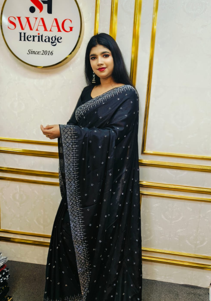 Midnight Elegance black Designer Saree - Image 4