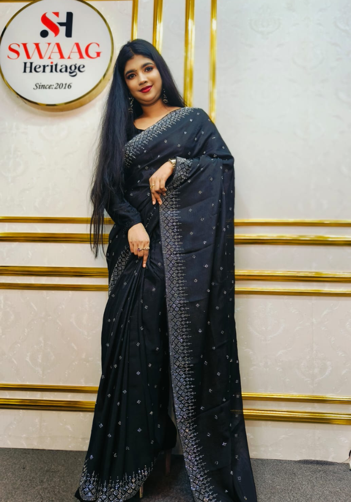 Midnight Elegance black Designer Saree - Image 3