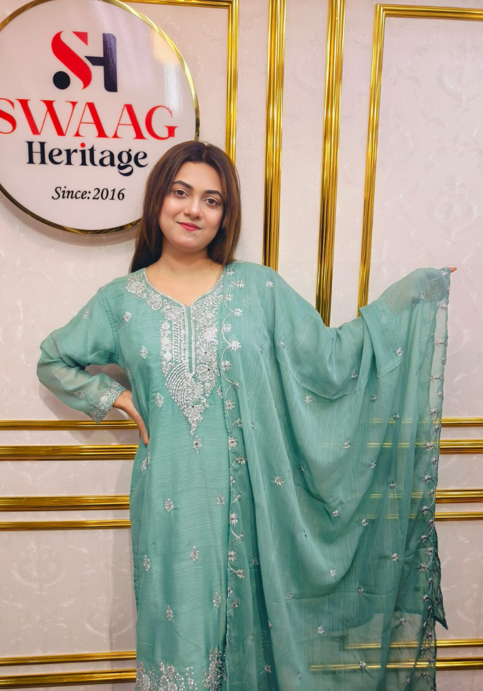 Premium Zari Embroidered chiffon Georgette 3 Piece Dress | SWAAG Heritage - Image 8