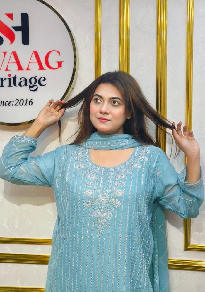 Premium Zari Embroidered chiffon Georgette 3 Piece Dress | SWAAG Heritage - Image 8