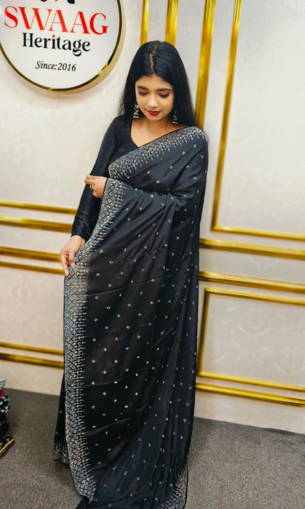 Midnight Elegance black Designer Saree - Image 2