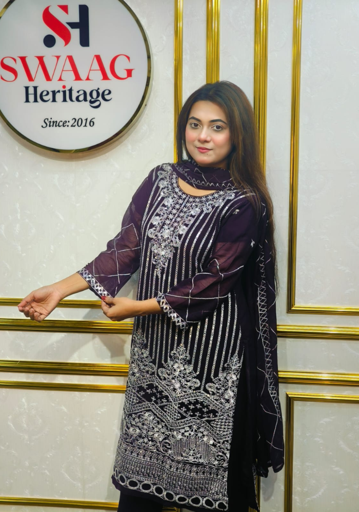 Premium Zari Embroidered chiffon Georgette 3 Piece Dress | SWAAG Heritage - Image 4