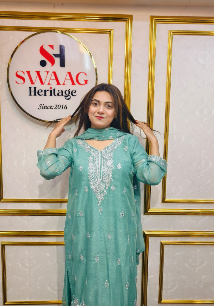 Premium Zari Embroidered chiffon Georgette 3 Piece Dress | SWAAG Heritage - Image 7