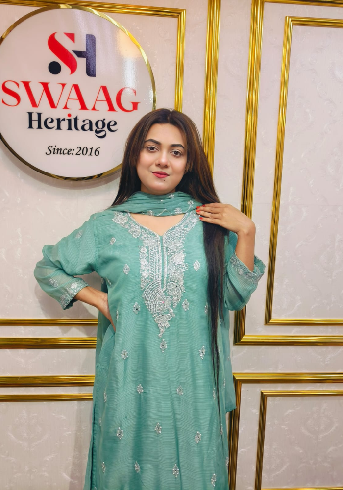 Premium Zari Embroidered chiffon Georgette 3 Piece Dress | SWAAG Heritage - Image 6