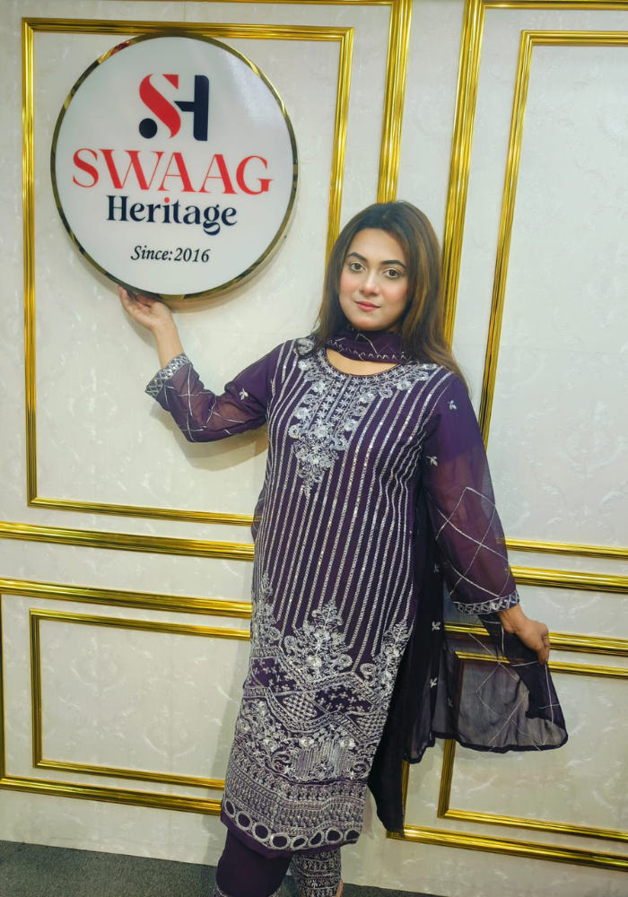 Premium Zari Embroidered chiffon Georgette 3 Piece Dress | SWAAG Heritage - Image 5