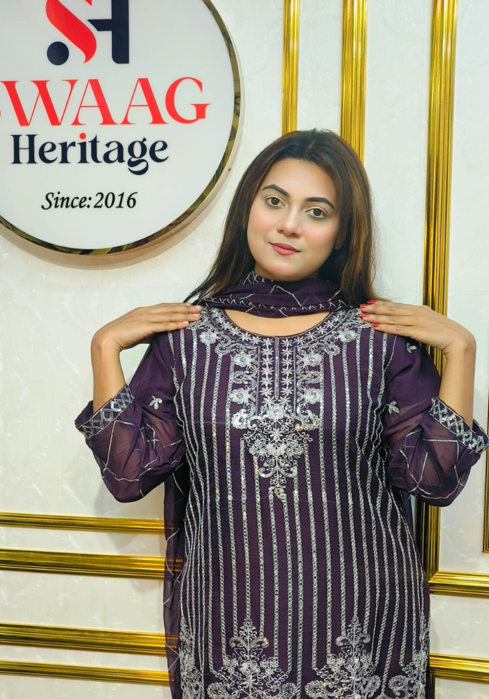 Premium Zari Embroidered chiffon Georgette 3 Piece Dress | SWAAG Heritage