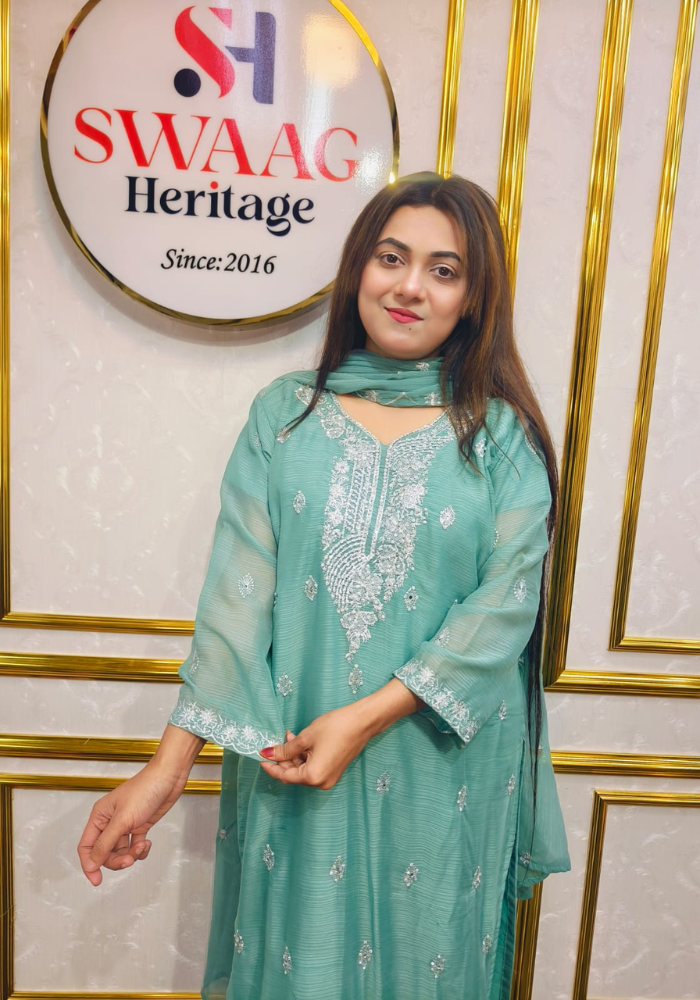 Premium Zari Embroidered chiffon Georgette 3 Piece Dress | SWAAG Heritage - Image 4