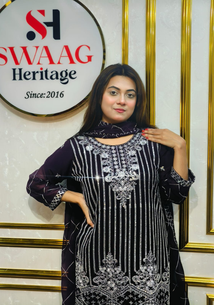 Premium Zari Embroidered chiffon Georgette 3 Piece Dress | SWAAG Heritage - Image 7