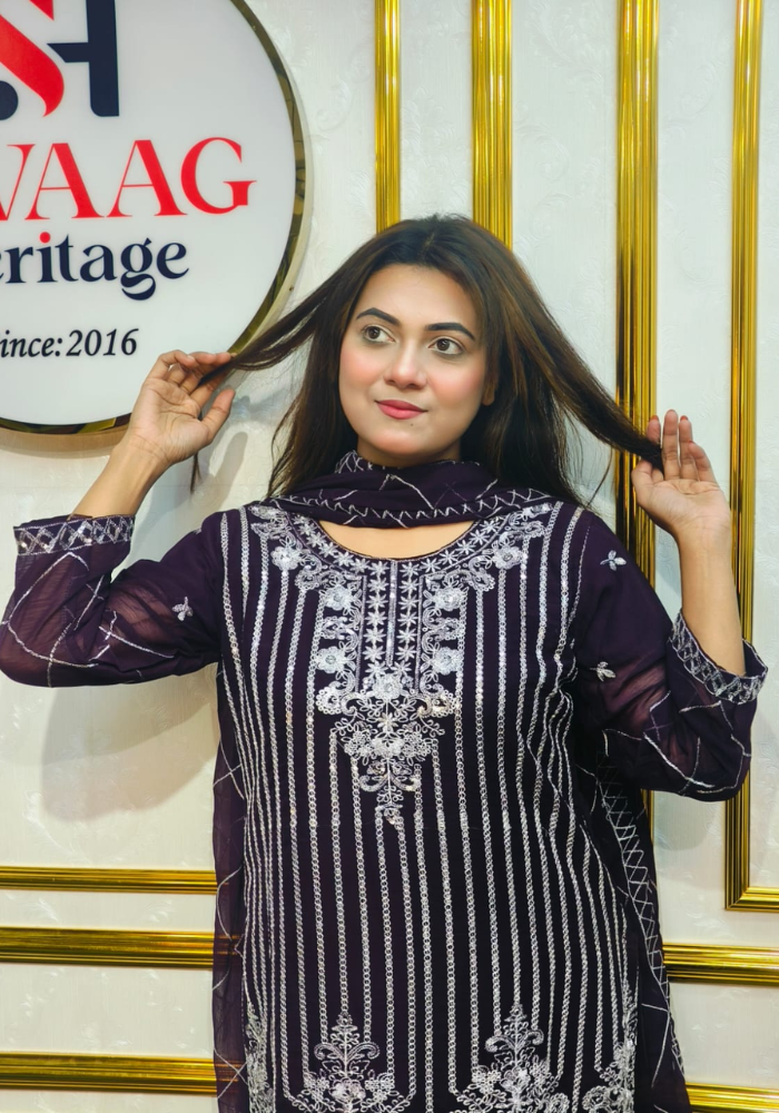 Premium Zari Embroidered chiffon Georgette 3 Piece Dress | SWAAG Heritage - Image 8