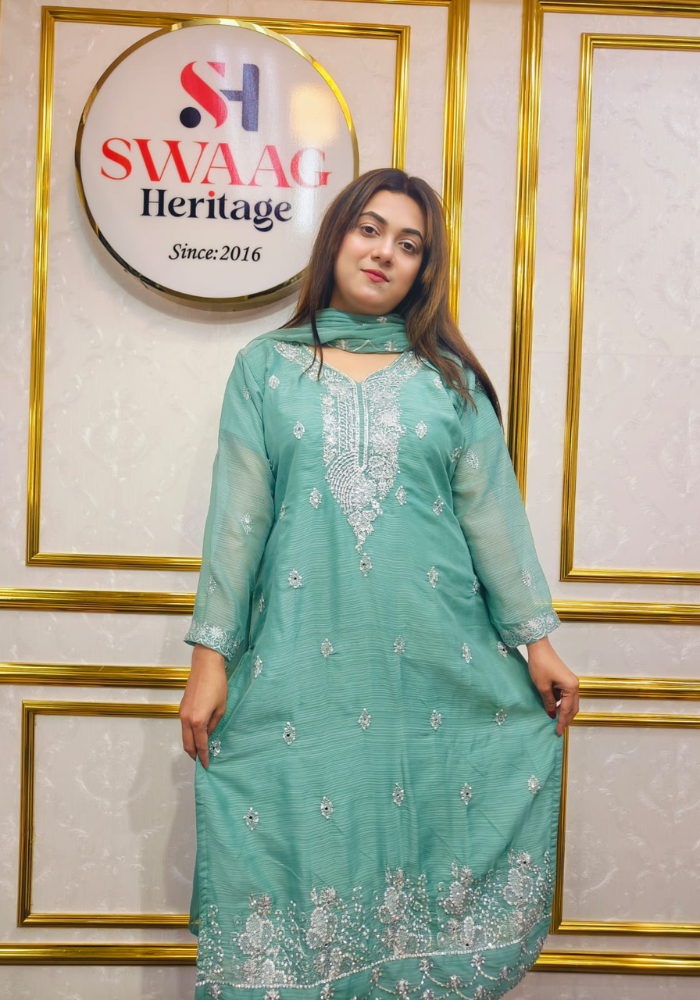 Premium Zari Embroidered chiffon Georgette 3 Piece Dress | SWAAG Heritage - Image 2